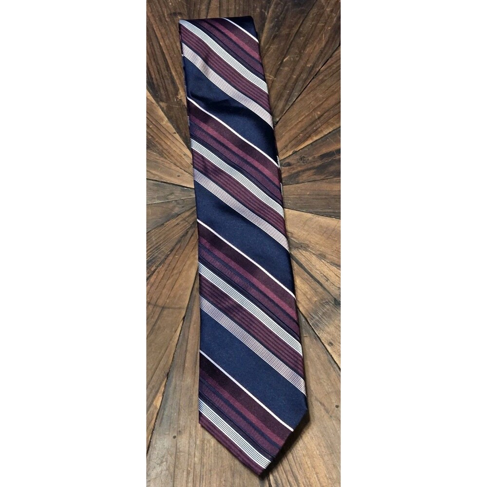 MICHAEL KORS Men's Silk Tie ~ Burgundy, White & Blue Striped